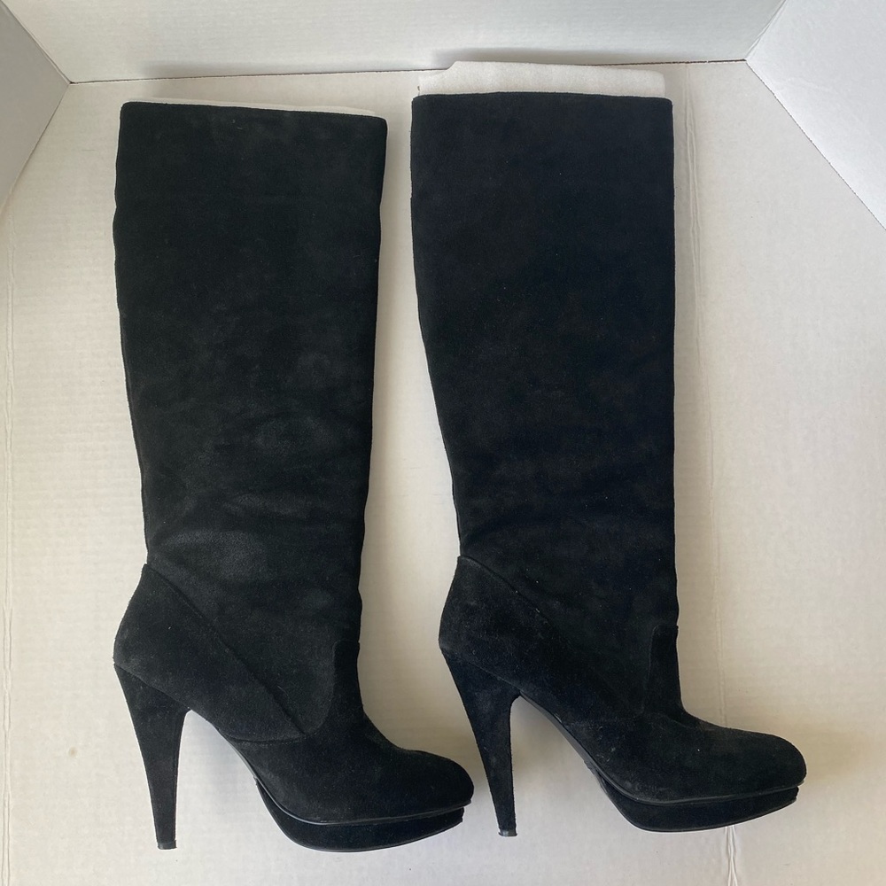 BCBG Black suede high heeled knee boots